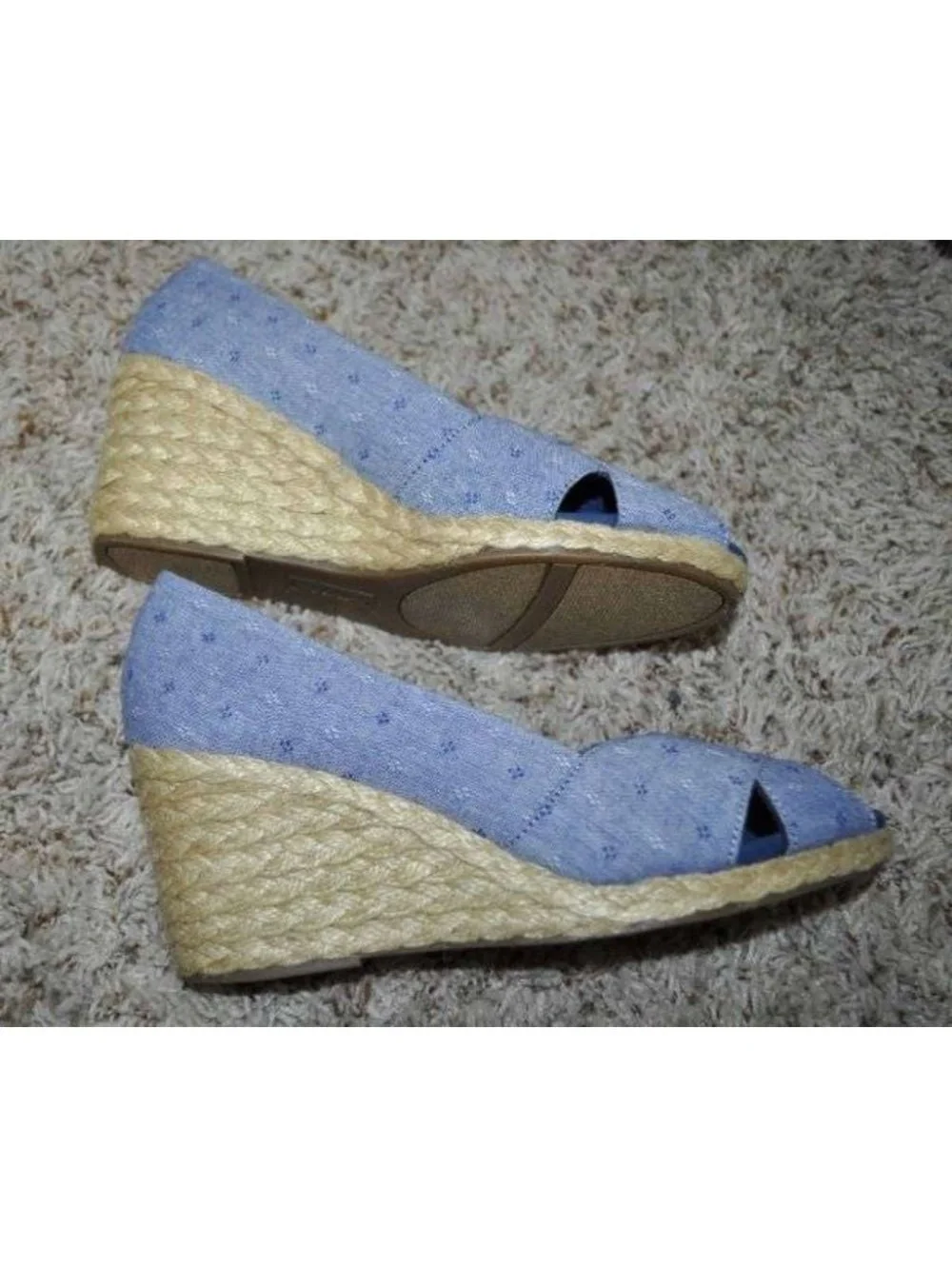 Womens Espadrille Wedge Sandals Chaps Blue Dot Chambray 7 Dakota Peep Toe